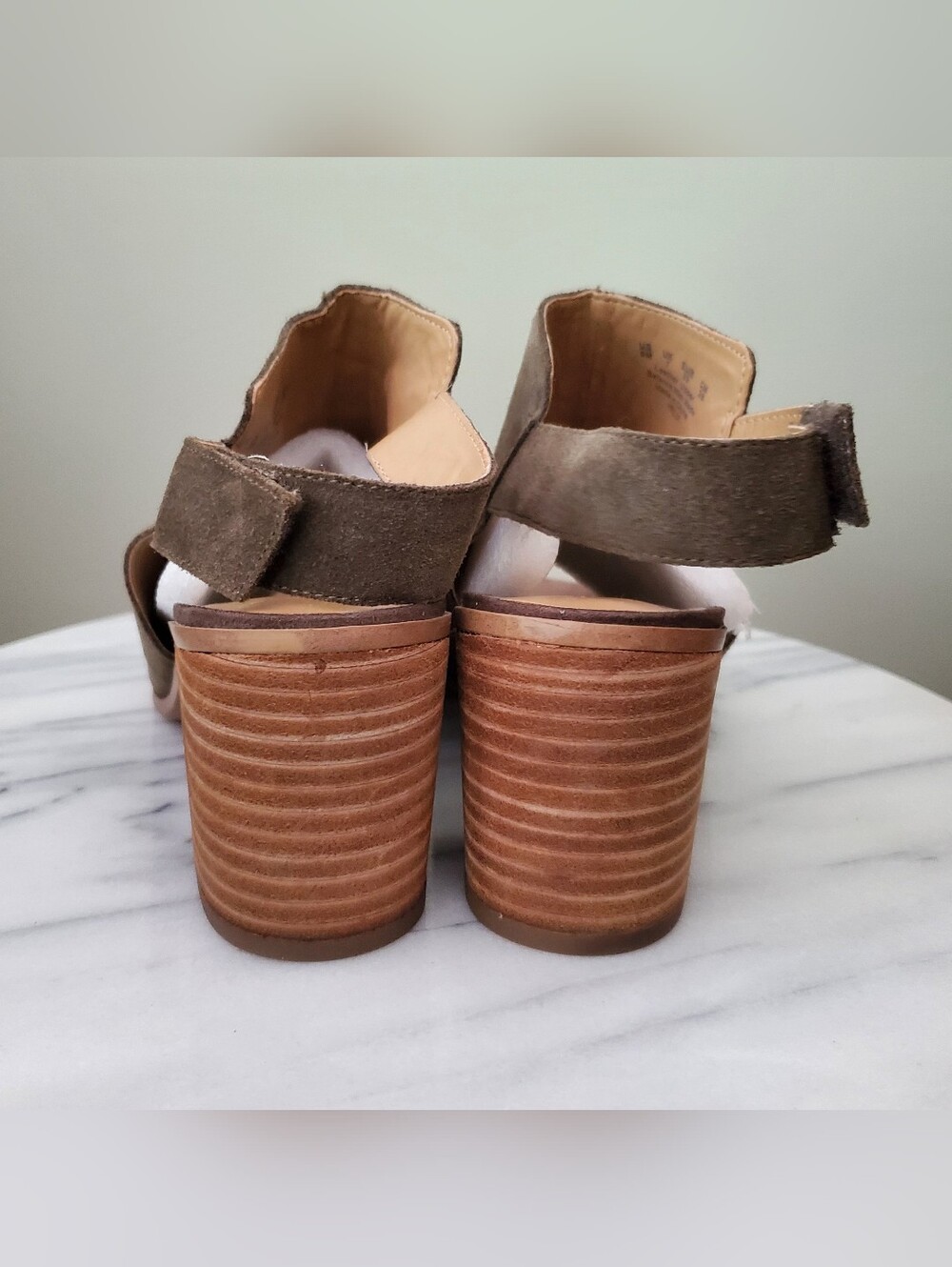 Franco Sarto Helix Olive Green Suede Slingback Block Heel Sandals - Picture 6 of 9